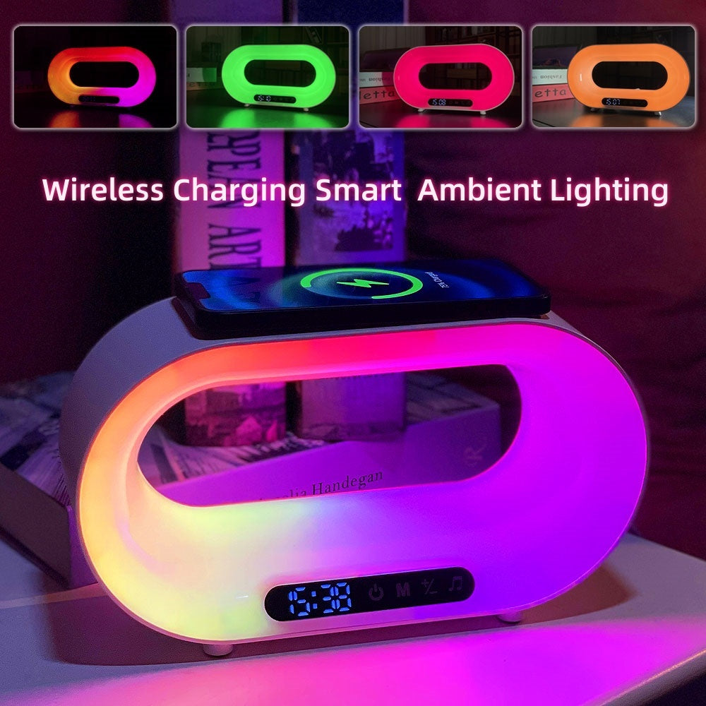 Smart 3-in-1 LED Night Light, APP Control RGB Desk Lamp, Wireless Charger, and Alarm Clock